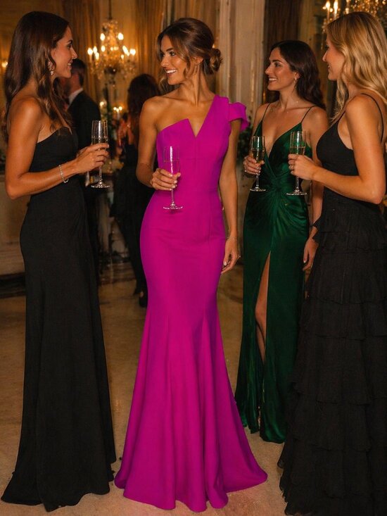 Betsy & Adam Dresses & Skirts - NWT Betsy & Adam One-Shoulder Fuchsia Mermaid Gown | Size 6